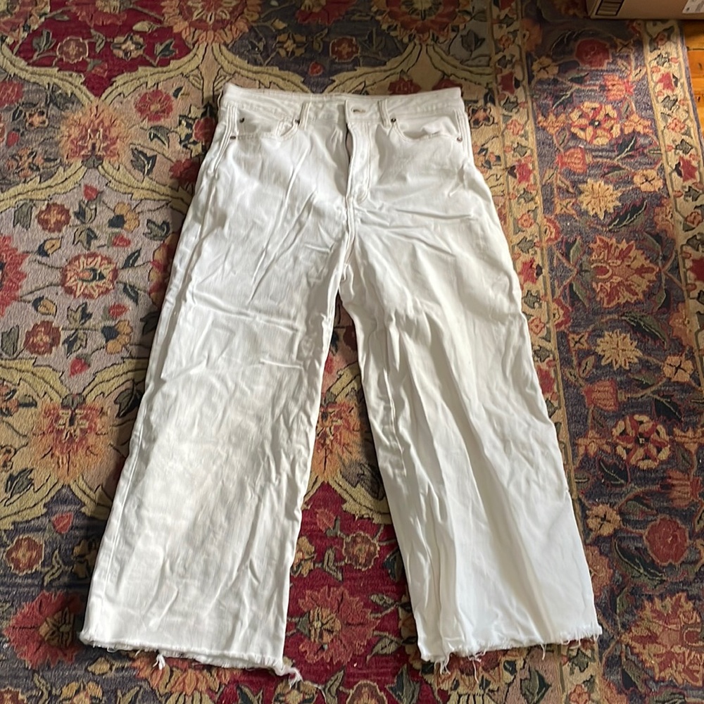 American Eagle White Wide Leg Crop Jeans